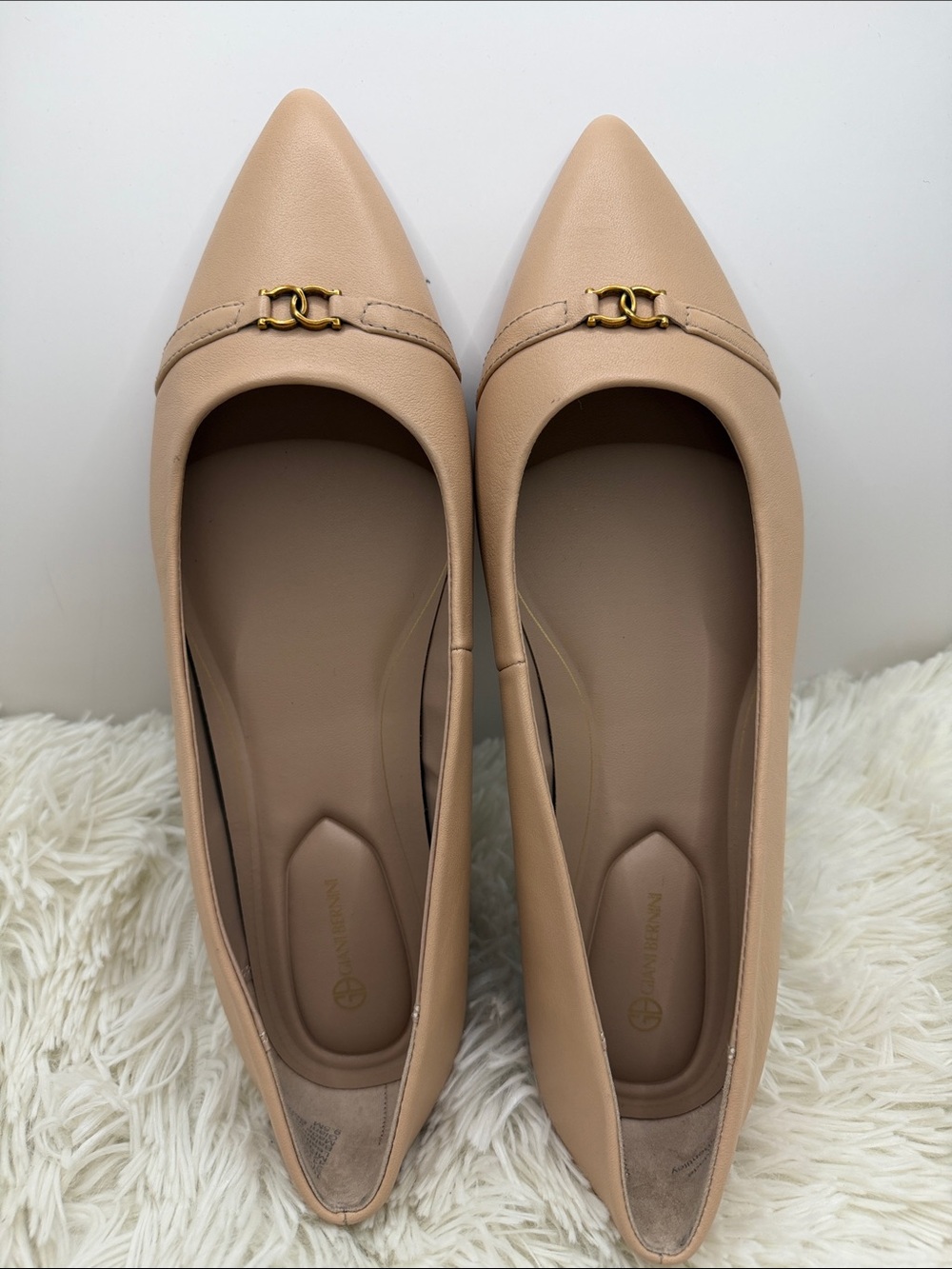 Giani Bernini Beige Pointed Toe Flats with Gold Accent